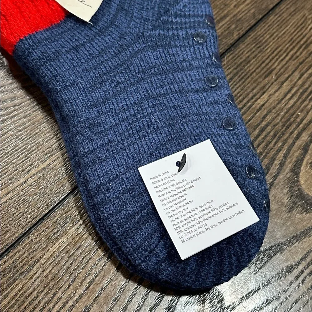 Free People Cozy Slipper Socks NEW Blue Red Grip Bottoms Lounge Cabin Socks OS